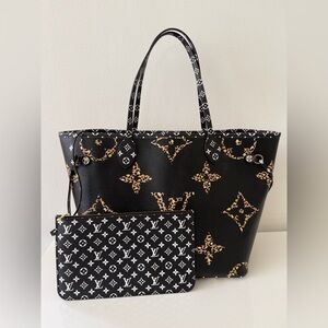 LOUIS VUITTON Monogram Giant Jungle Neverfull MM Black/Brown Handbag Bag